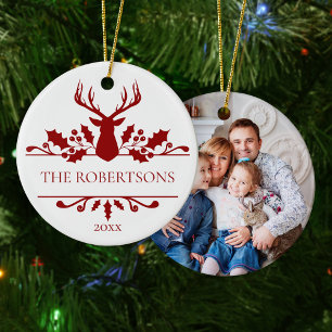 Modern Christmas Monogram Family Photo Ceramic Ornament