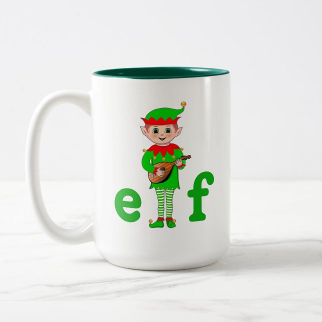 Modern Christmas Musical Elf  Two-Tone Coffee Mug (Left)