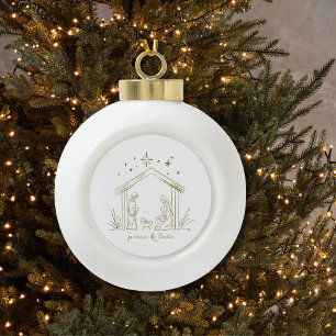 Modern Christmas Nativity peace love religious Ceramic Ball Christmas Ornament