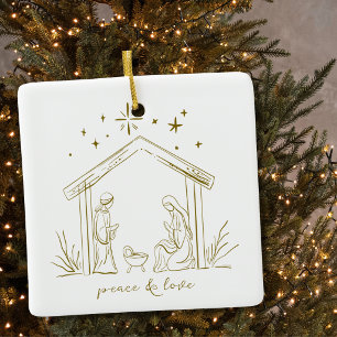 Modern Christmas Nativity peace love religious Ceramic Ornament