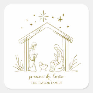 Modern Christmas Nativity peace love religious Square Sticker