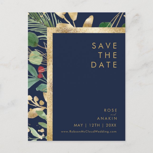 Modern Christmas | Navy Save The Date Postcard (Front)