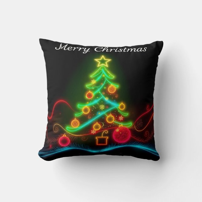 Modern Christmas Neon Holiday Collection Cushion (Front)