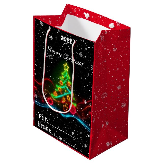 Modern Christmas Neon Holiday Collection Medium Gift Bag (Front Angled)