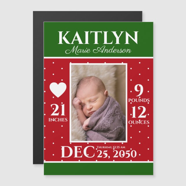 Modern Christmas Newborn Stats Birth Announcement (Front/Back)