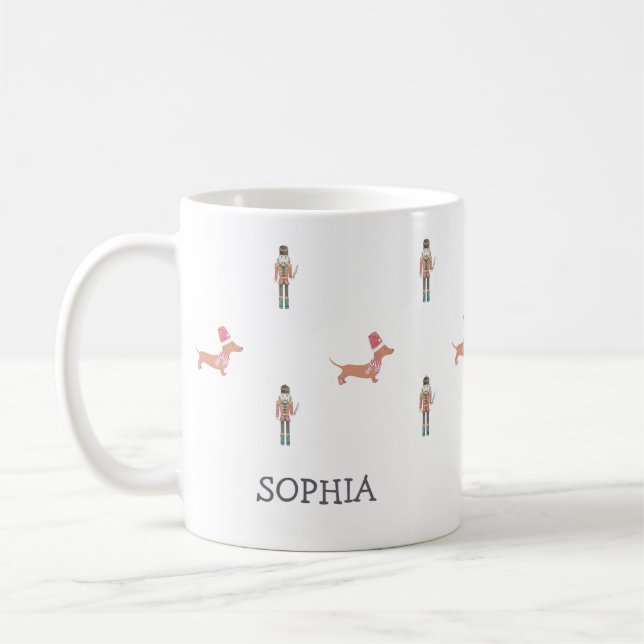 Modern Christmas Nutcracker Dachshund Pattern  Coffee Mug (Left)