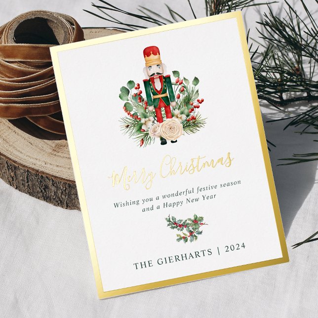 Modern Christmas Nutcracker Script Foil Holiday Postcard (Christmas Nutcracker Script Golf Foil Greetings Card)