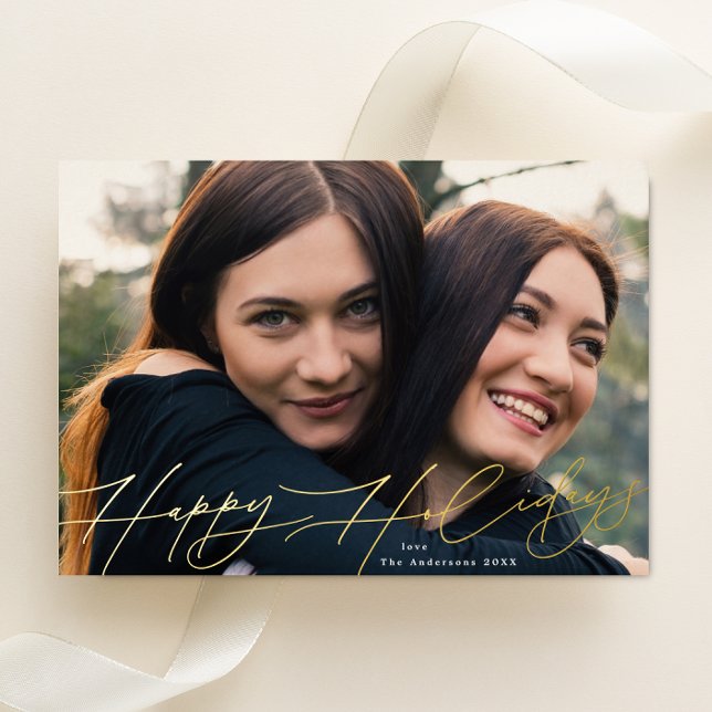 Modern | Christmas One Photo Happiest Gold Foil Holiday Card (Creator Uploaded)