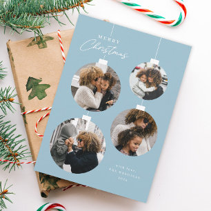 Modern Christmas Ornament 4 Photo Holiday Card