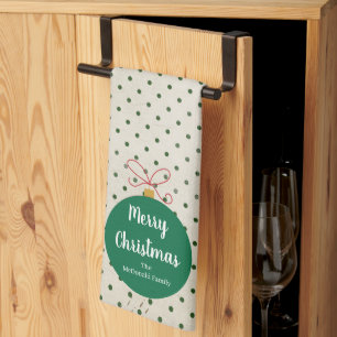 Modern Christmas ornament family name Tea Towel