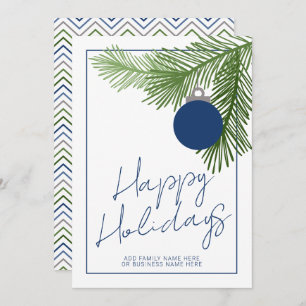 Modern Christmas Ornament - Green - Navy Non Photo Holiday Card