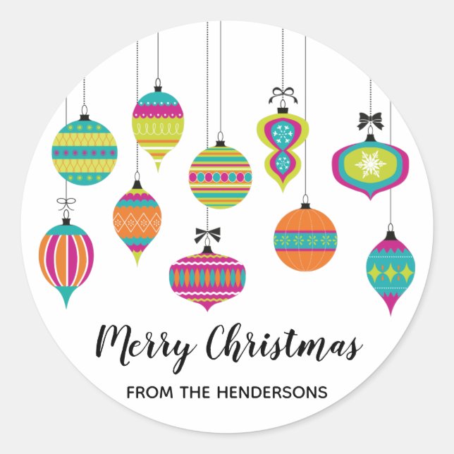 Modern Christmas Ornament Holiday Classic Round Sticker (Front)