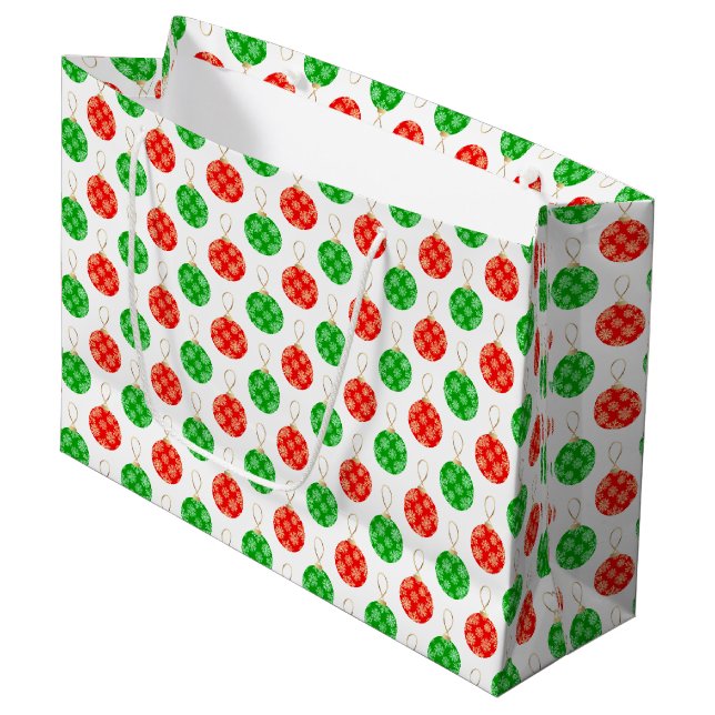 Modern Christmas Ornaments - Red Green and Gold Large Gift Bag (Front Angled)
