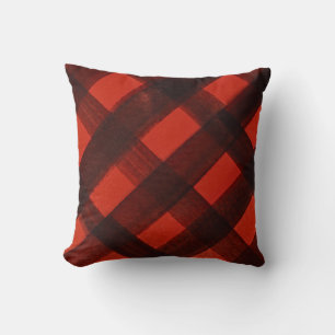 Modern Christmas Painted Red Black Plaid Tartan Cushion