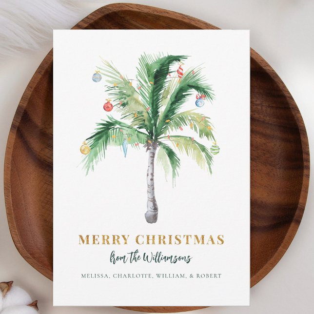 Modern Christmas Palm Tree Script Holiday Card (Christmas Palm Tree Coastal Holiday Greetings Card)
