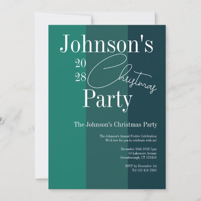 Modern Christmas Party Green Stripe Invitation (Front)