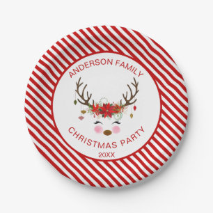 Modern Christmas Party Personalised Reindeer Paper Plate