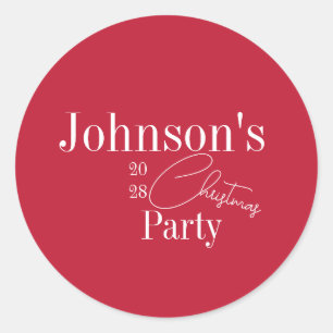 Modern Christmas Party Red Classic Round Sticker