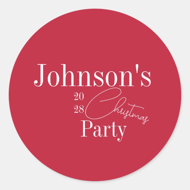 Modern Christmas Party Red Classic Round Sticker (Front)