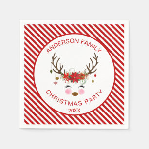 Modern Christmas Party Reindeer with Ornaments Napkin