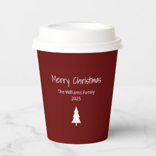Modern Christmas Party Simple Evergreen Red Paper Cups