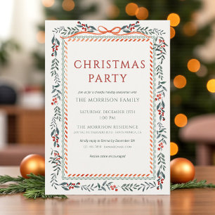Modern Christmas Party Winter Botanical Holiday Invitation