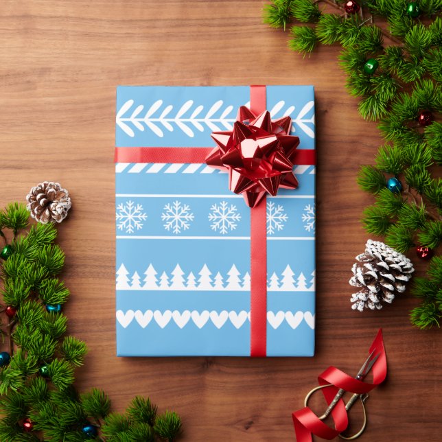 Modern Christmas Pattern Blue Wrapping Paper (Holiday Gift)