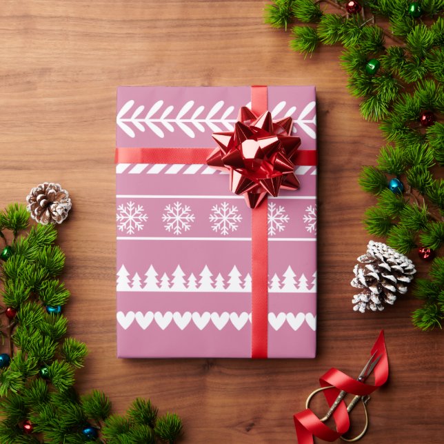 Modern Christmas Pattern Pink Wrapping Paper (Holiday Gift)