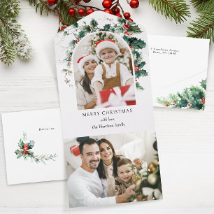 Modern Christmas Photo Arch w/Holly All In One Invitation