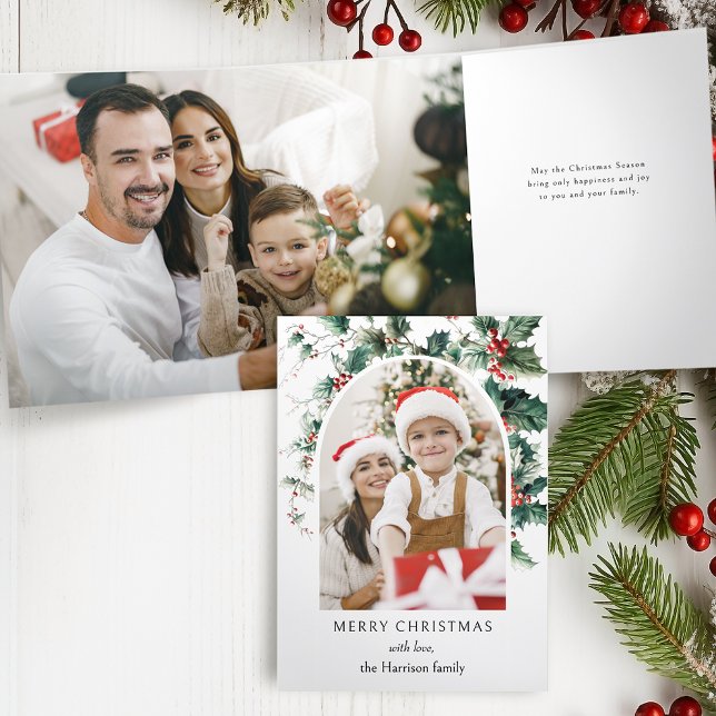 Modern Christmas Photo Arch w/Holly Tri-Fold Card (Creator Uploaded)