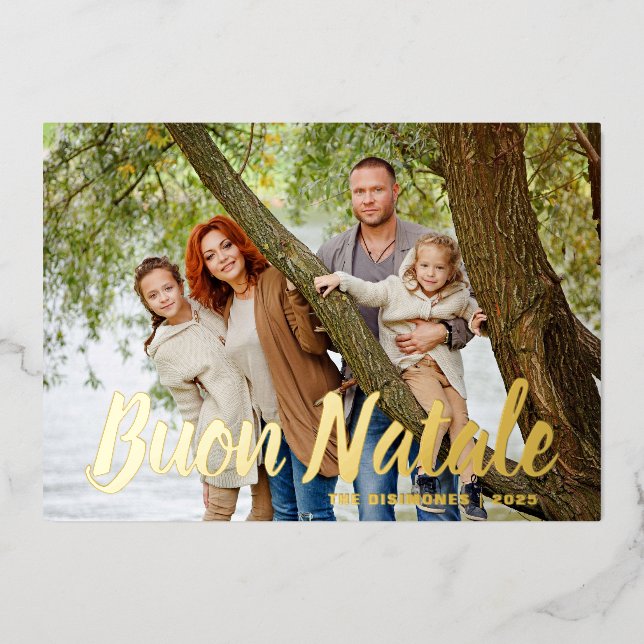 Modern Christmas Photo Buon Natale Gold Foil Holiday Card (Front)