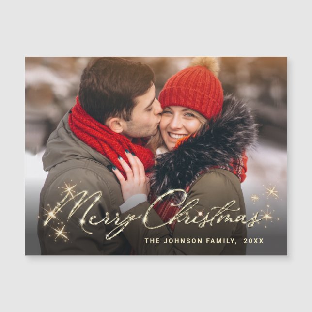 Modern Christmas PHOTO Holiday Magnetic Card (Front)