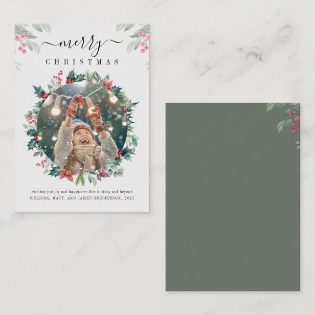 Modern Christmas Photo Mistletoe Note Card (Front/Back)