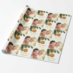 Modern Christmas Photo Pattern Lemon  Wrapping Paper