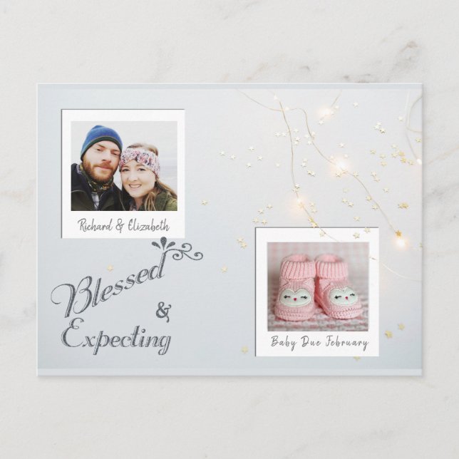 Modern Christmas Photo Pregnancy Annoucement Announcement Postcard (Front)