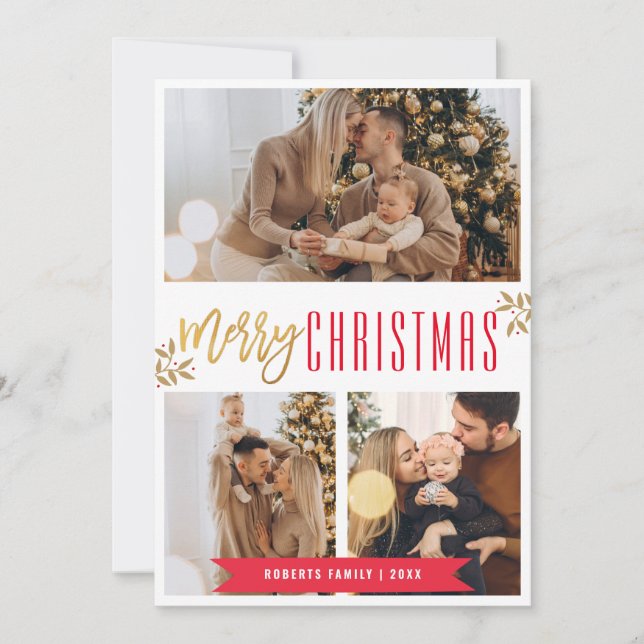 Modern Christmas Photo Trendy Holiday Card (Front)