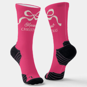 Modern Christmas Pink Bows Retro Holiday Socks