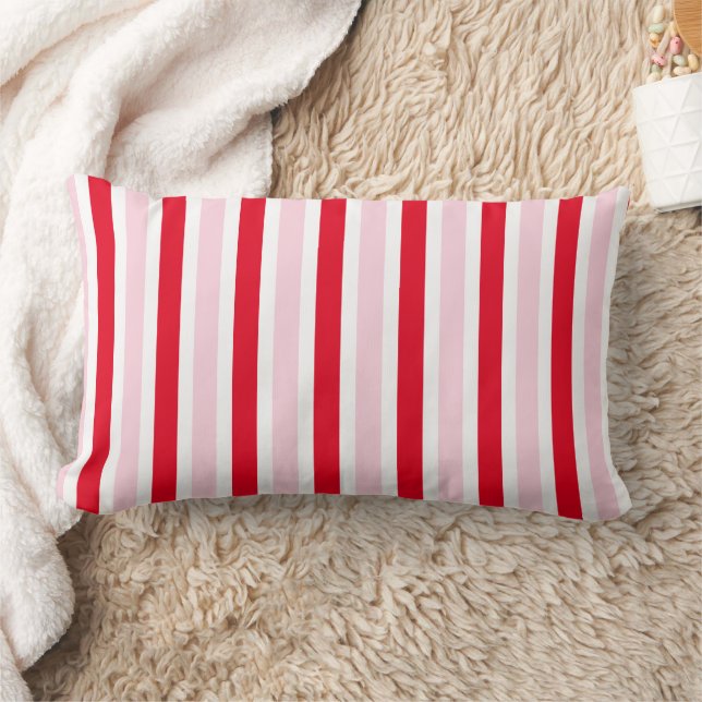 Modern Christmas Pink Red Stripes Lumbar Cushion (Blanket)