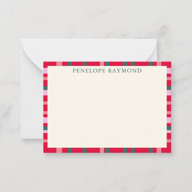Modern Christmas Plaid Red and Green Personalised Card (Front)
