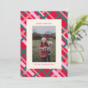 Modern Christmas Plaid Red Green Family Photo Holiday Card