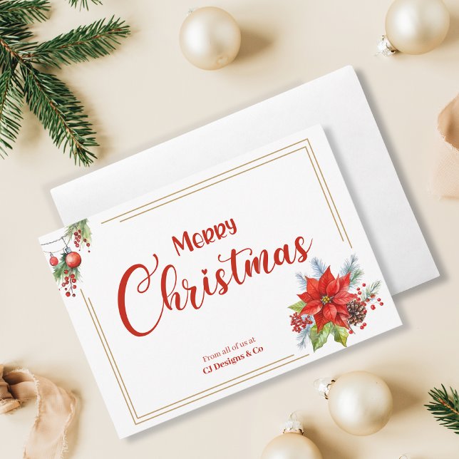 Modern Christmas Poinsettia Business Holiday Card (Creator Uploaded)