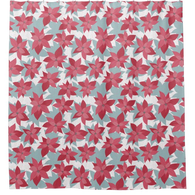 Modern Christmas Poinsettia Pattern Shower Curtain (Front)