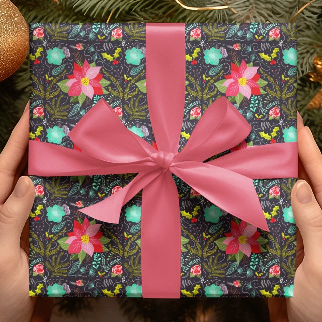 Modern Christmas Poinsettia Pattern Wrapping Paper (Creator Uploaded)