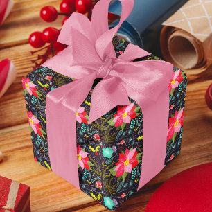 Modern Christmas Poinsettia Pattern Wrapping Paper Sheet