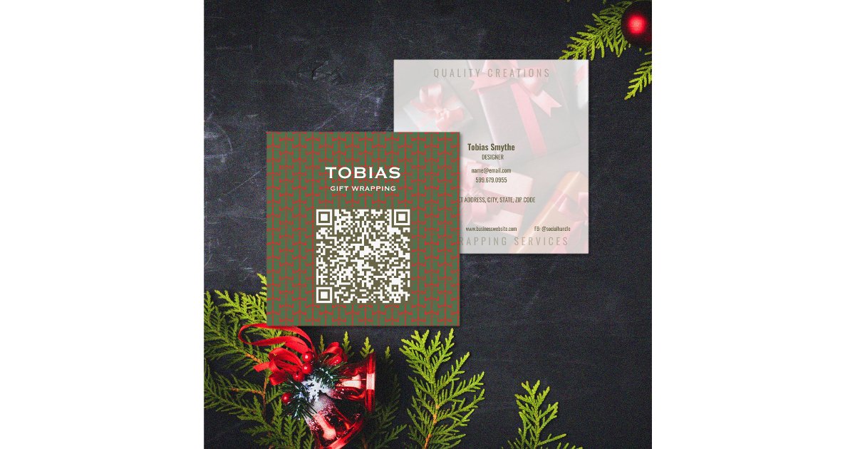 Modern Christmas QR Code Square Business Card | Zazzle