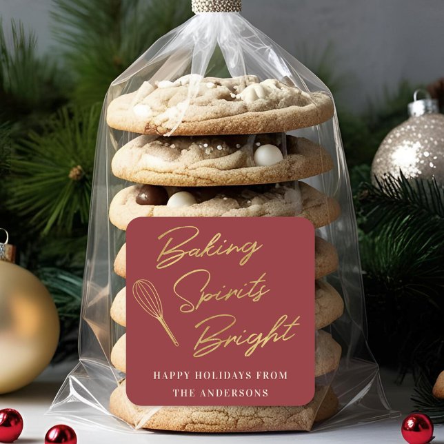 Modern Christmas Red and Gold Holiday Baking Gift Square Sticker (Creator Uploaded)
