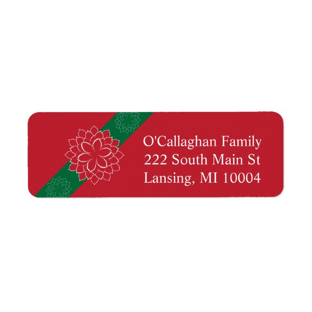 Modern Christmas Red and Green Poinsettia Return Address Label (Front)