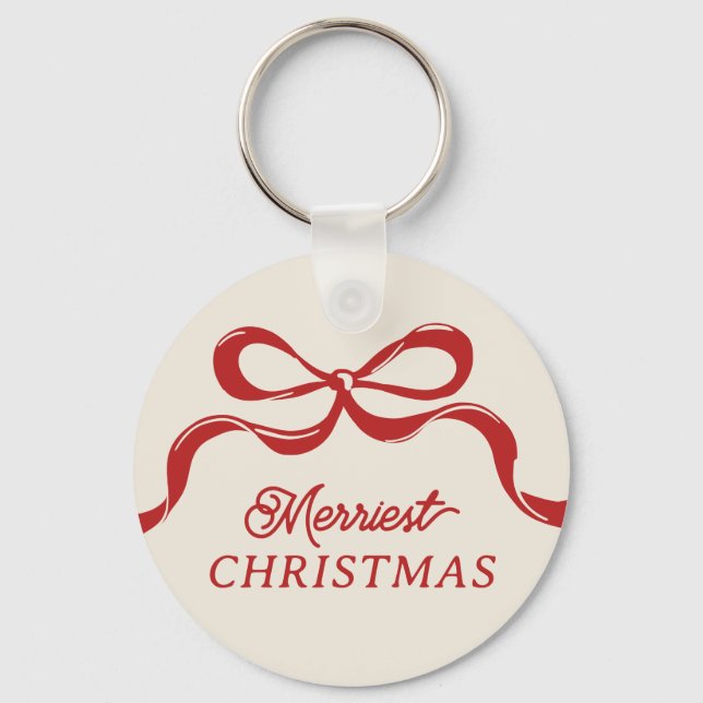Modern Christmas Red Bows Trendy Holiday  Key Ring (Front)