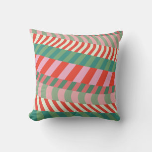 Modern Christmas Red Green Pink Geometric Stripes Cushion