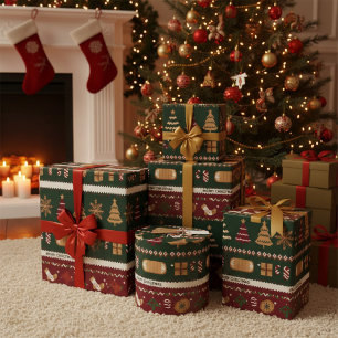 Modern christmas red green white unique Wrapping Paper